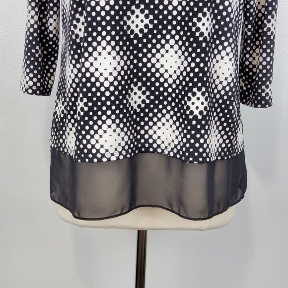 Worthington Black White Polka Dot Top With Faux Leather Trim Size LP - Picture 4 of 12